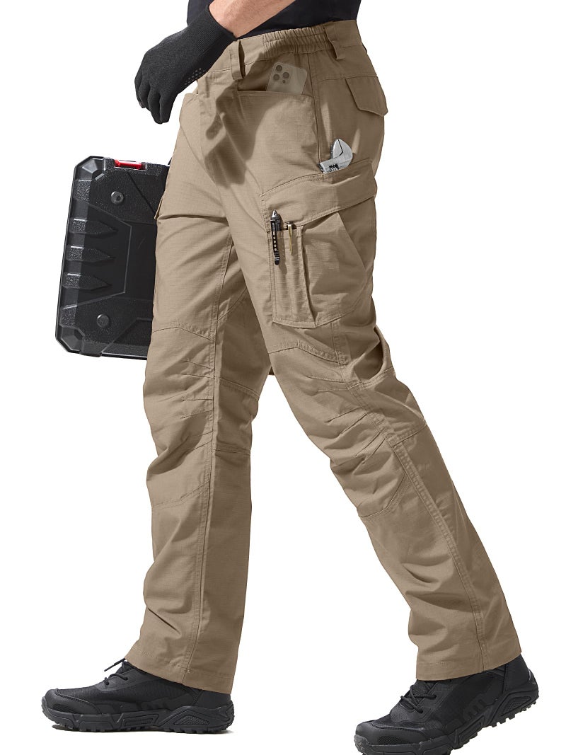 FREE SOLDIER Men's Tactical Pants Water Resistant Ripstop Cargo Work Lightweight EDC Hiking Pants with Multi Pockets (Brown 36W x 32L) - Image 1